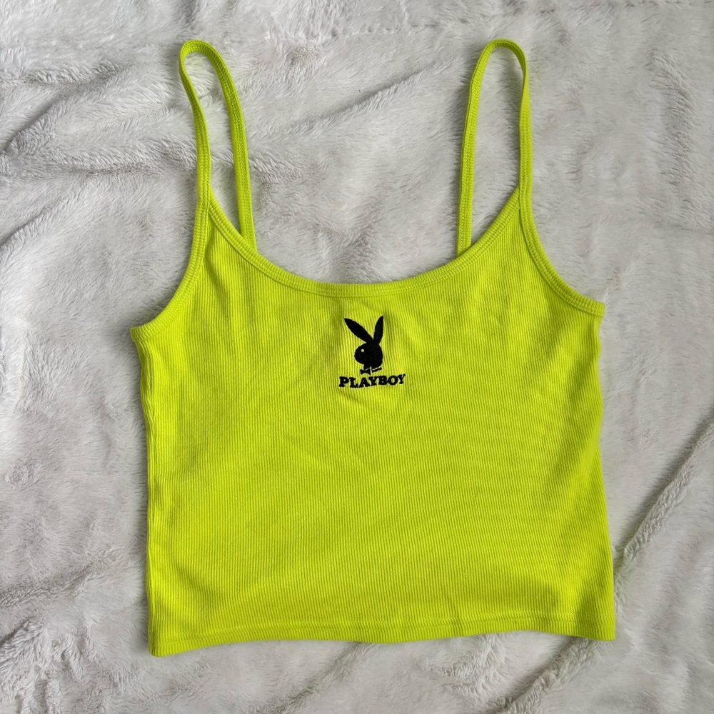 neon green Playboy cropped tank top